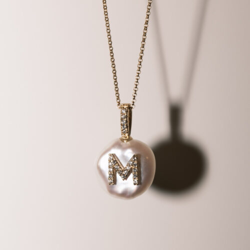 Diamond Letter Pearl Necklace